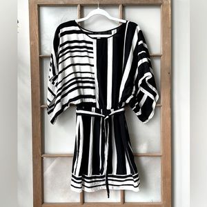 BCBGMaxAzria Bre Striped Silk Mini Dress - Black/Ivory - Size S